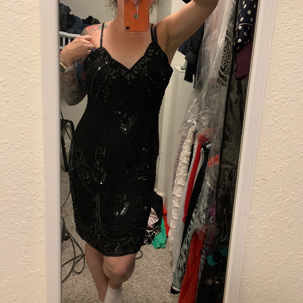Beaded black cocktail dress